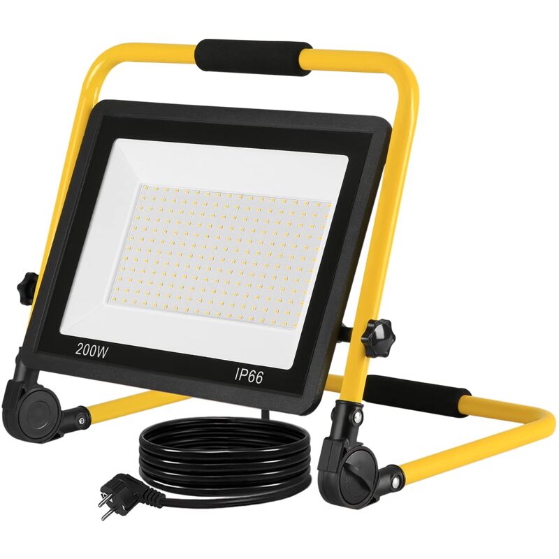 Naizy - Projecteur de Chantier à led Floodlight Lampe de Travail avec IP66 Étanche, Câble 3M et Support Pliable -200W Blanc Froid