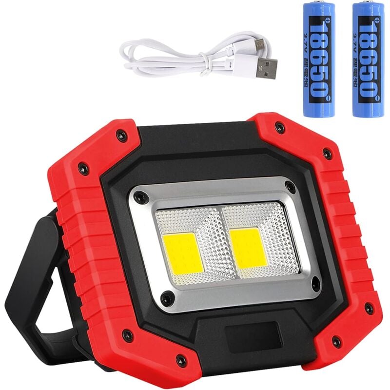 Projecteur de Chantier led, 30W Lampe de Chantier Rechargeable par usb Super Clair Étanche IP65 2000LM Projecteur led Rechargeable Avec Support pour