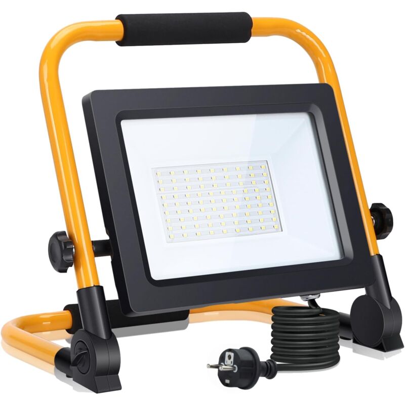 Projecteur de Chantier LED 50W,4480LM,Lampe Chantier avec Prise,étanchéité e Portable,Lampe de Travail Mince et Léger, Rotation à 360°,Super