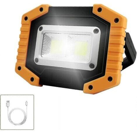 Projecteur de chantier LED à piles, 2 LED COB 30 W 1500 lm, alimentation USB, 3 modes d'éclairage (1 pièce)
