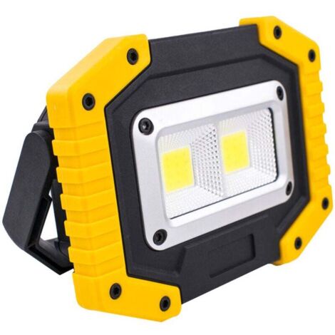 Projecteur de Chantier, LED Lampe de Travail Rechargeable par USB Super clair Étanche IP65 Lampe de Chantier Avec Support pour Le Camping, La Pêche, l'atelier, le Chantier（Sans batterie）