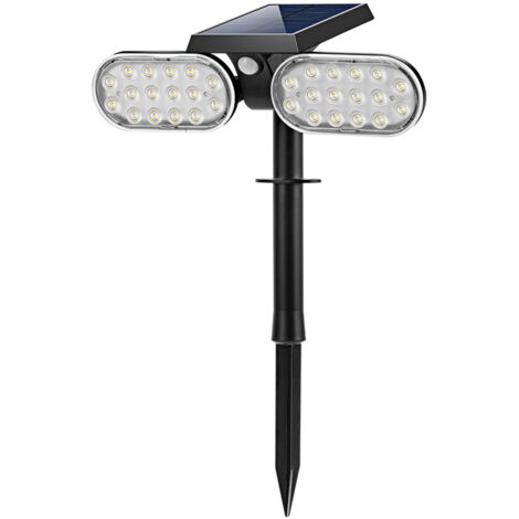 Projecteur de jardin solaire à double tête, 32 LED, support mural à double usage, lampe à détection de mouvement étanche ip65, angle d'éclairage de 270 degrés, distance de détection de 26 pieds,