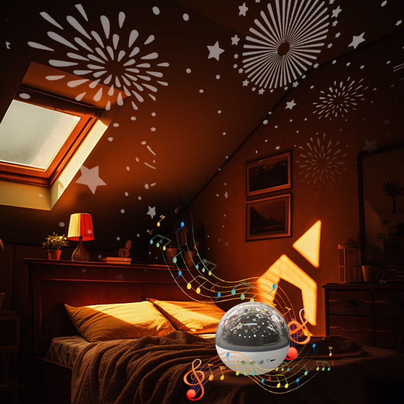 Feiyue - Projecteur de lumière de ciel petite veilleuse ciel pour enfants boîte à musique pleine d'étoiles chambre sommeil lumière led colorée