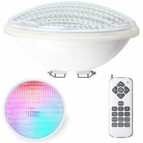 Projecteur de piscine LED PAR56 étanche IP68 12W submersible avec télécommande. Cette lampe de piscine RGBW offre 7 couleurs réglables et 15 modes d'éclairage différents.