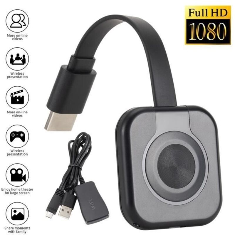 Projecteur de téléphone portable sans fil, adaptateur compatible HDMI, Wi-Fi, Transmission vidéo, pour écran miroir - Noir