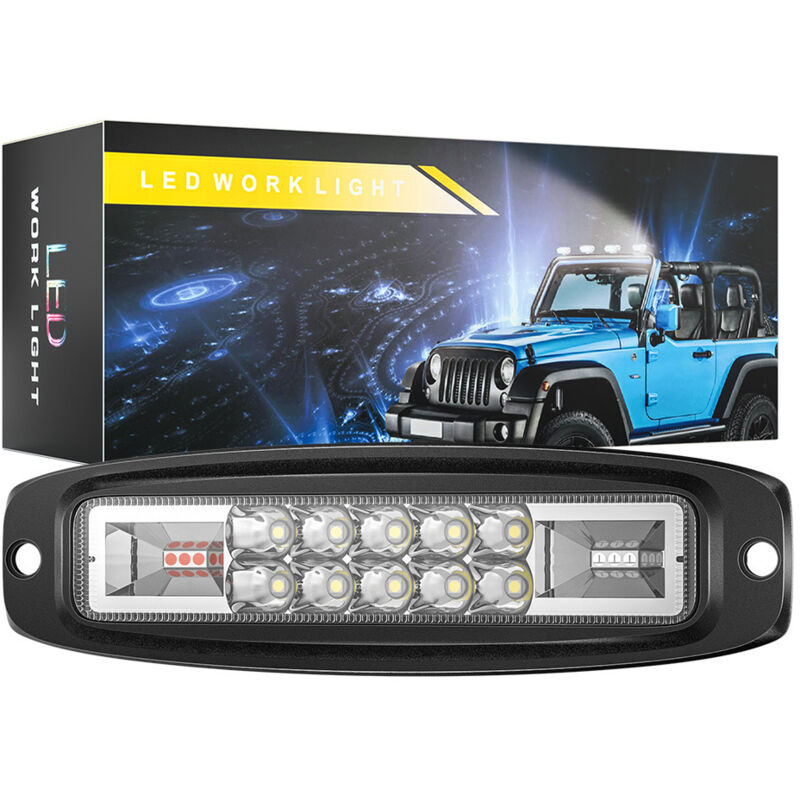 Projecteur de Travail LED Lignée Droite 48W 16LED 3800LM IP67 9-60V Feu Auxiliaire Intégré Clignotant Bicolore Rouge Bleu Blanc Faisceau Concentré