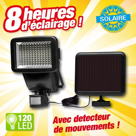 OUTIROR PROJECTEUR DETECTEUR DE MOUVEMENTS, à énergie solaire, forte puissance 120 LED