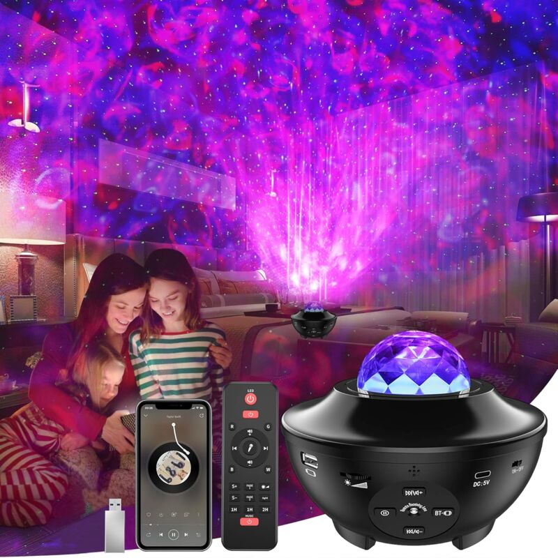 Projecteur d'étoile led, projecteur de veilleuse rotatif, haut-parleur Bluetooth avec 21 modes et télécommande, minuterie et haut-parleur, décoration