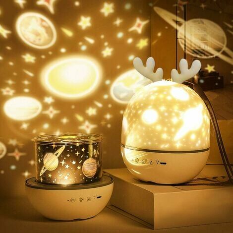Projecteur d'étoiles Bébé Veilleuse Projecteur, LED Enfant Veilleuse Lampe Musicale et Lumineuse 360°Rotation,8 Chansons,6 Films de Projection, Lampe de projecteur Étoiles pour Chambre,Cadeaux,Anniver