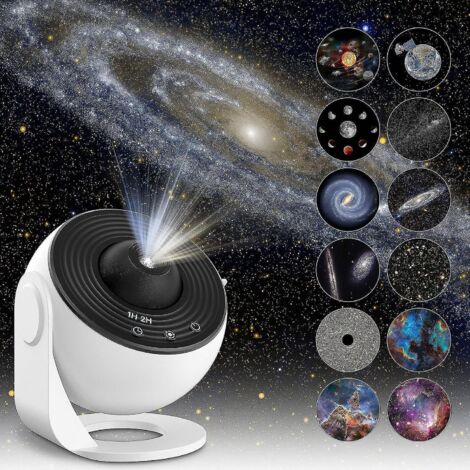 Projecteur d'étoiles de planétarium, projecteur de galaxie, veilleuse ciel étoilé réaliste avec 12 disques de films, constellation du système solaire et lune pour chambre d'enfant L--