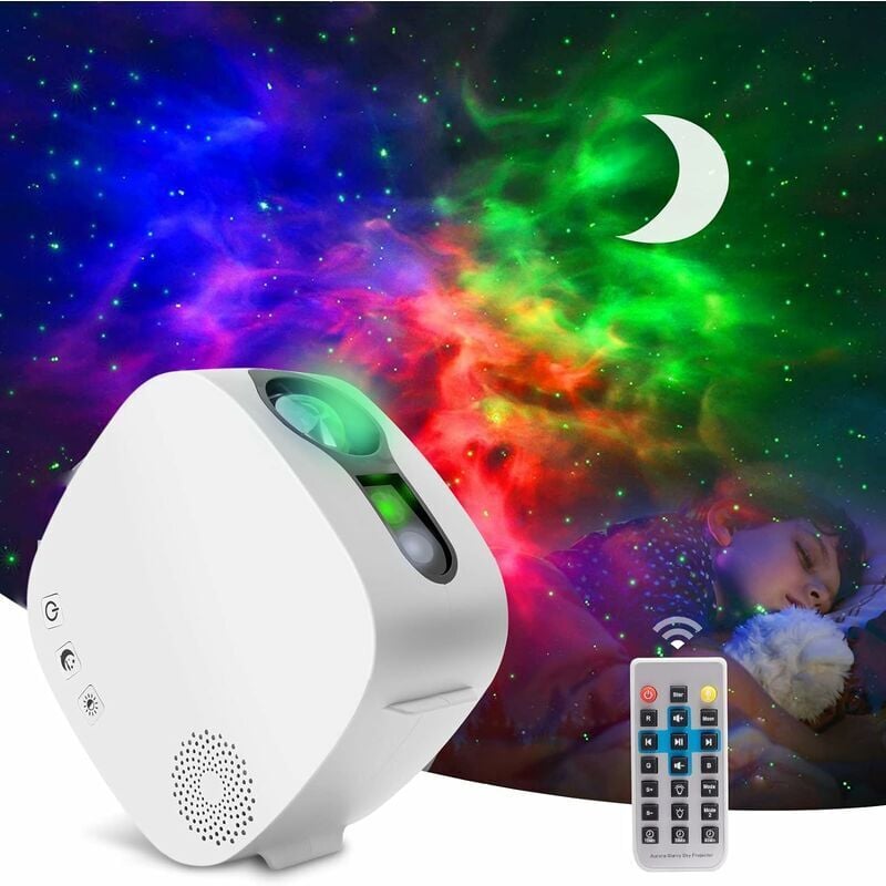 Projecteur d'étoiles, projecteur de nébuleuse lune rotatif avec télécommande rf et haut-parleur Bluetooth, projecteur de veilleuse led pour la