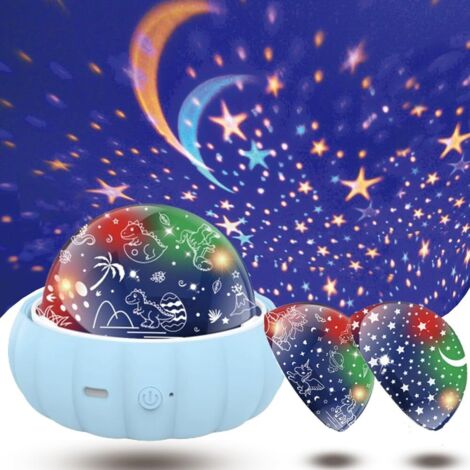 Projecteur d'étoiles rotatif à 360°, 3 en 1, ciel étoilé, dinosaure, licorne (bleu)