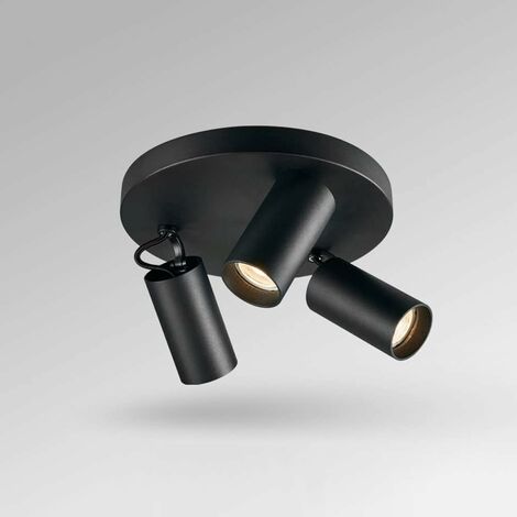 Projecteur directionnel à 3 faisceaux, éclairage d'accentuation réglable pour montage en surface intérieur, kit d'éclairage sur rail GU10 fixe à 3 voies, projecteur de plafond à panneau rond noir