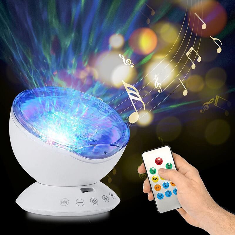 Linghhang - Projecteur de vagues (blanc), 12 led avec télécommande, minuterie, 8 led à changement de couleur, projecteur de nuit pour enfants, adapté