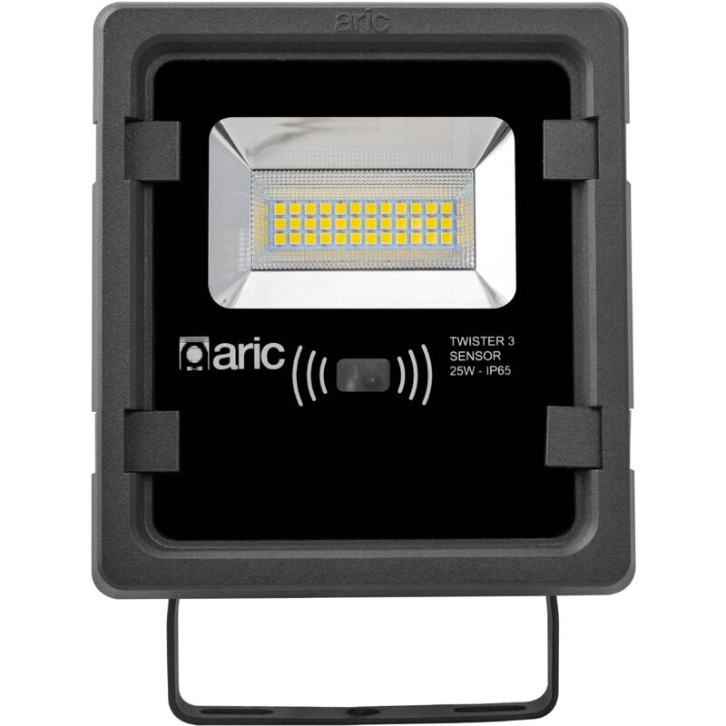 TWISTER 3 SENSOR Proj. Ext. IP65 IK08 noir LED 90° 25W 3000K 2500lm a/sensor ARIC 50876