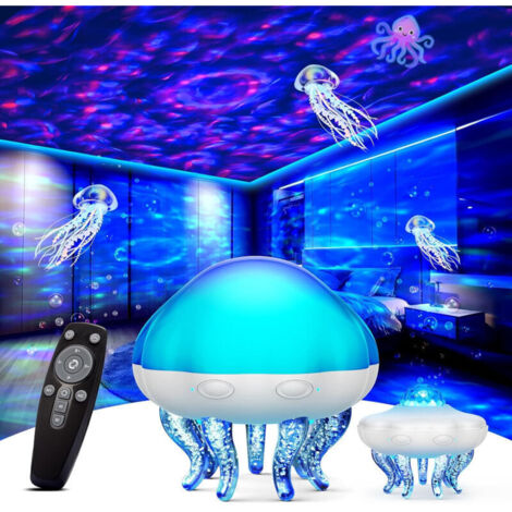 Projecteur Galaxie pour Chambre Lampe Projecteur Méduse Vague Océan & Veilleuse Ondulation Eau 8 Couleurs 3 en 1 Projecteur Lumière Aurore avec Télécommande & Minuterie Lampe Méduse pour Décor de Cham