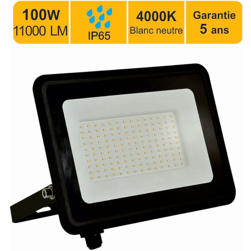 Projecteur led 100W 11000 lm 4000K IP65 connexion en direct - garantie 5 ans