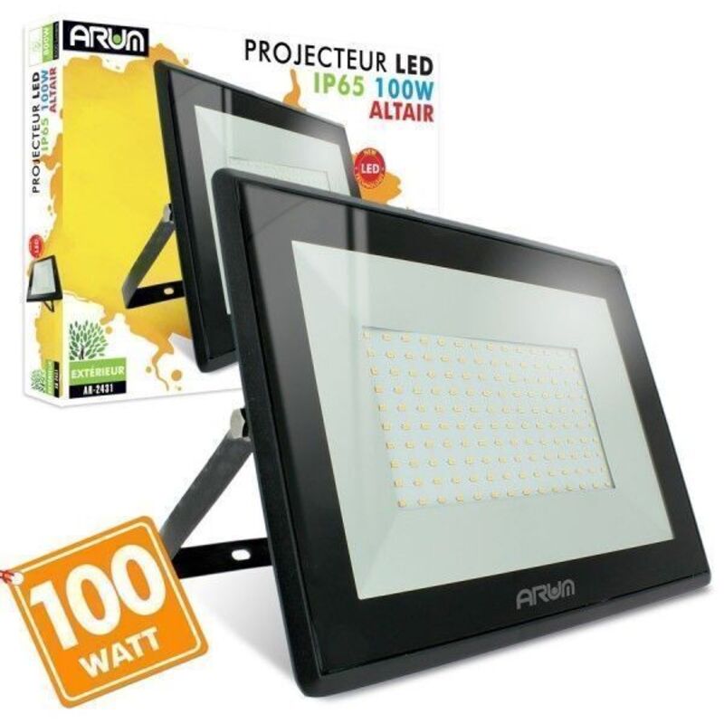 Arum Lighting – Projecteur LED 100W 9000 lumens IP65 – Fonte d'aluminium – Température de couleur blanc froid 6500K – Angle 120° – Durée de vie 20 Arum Lighting – Projecteur LED 100W 9000 lumens IP65 – Fonte d'aluminium – Température de couleur blanc froid 6500K – Angle 120° – Durée de vie 20