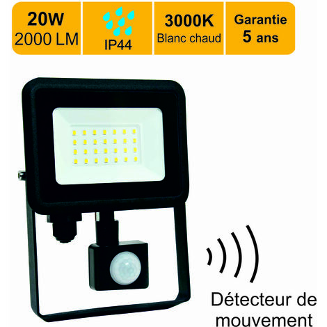 Projecteur LED 20W 1700 LM 3000K IP44 avec détecteur - garantie 5 ans