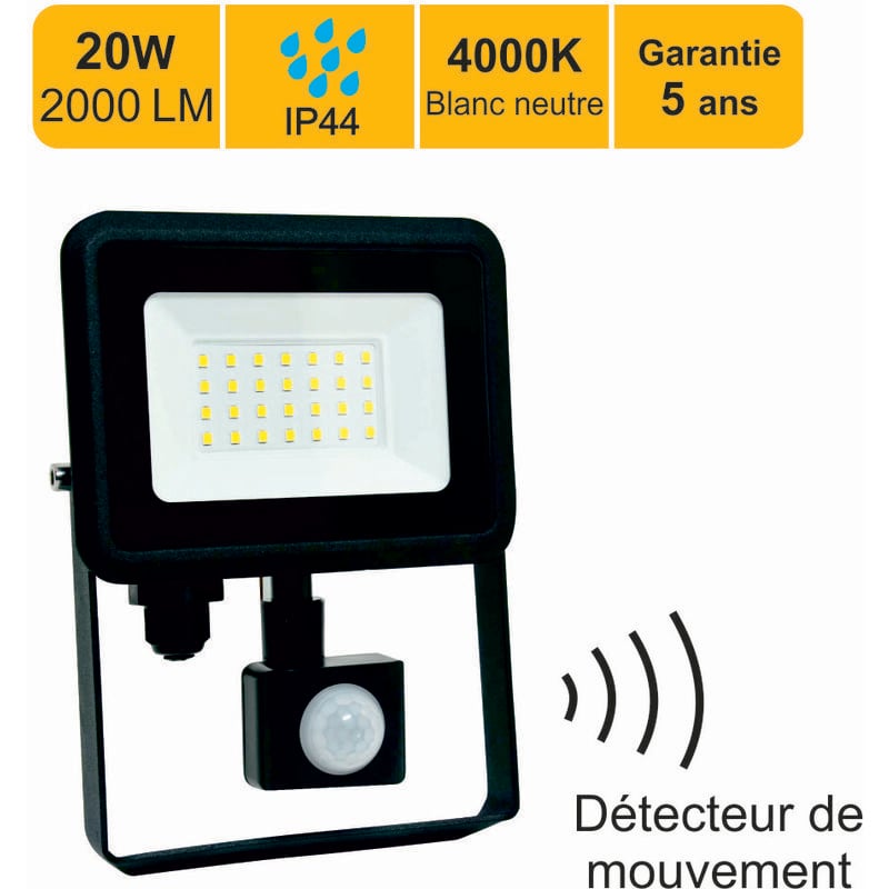 Jamais utilisé] Projecteur led 20W 2000 lm 4000K IP44 avec détecteur - garantie 5 ans