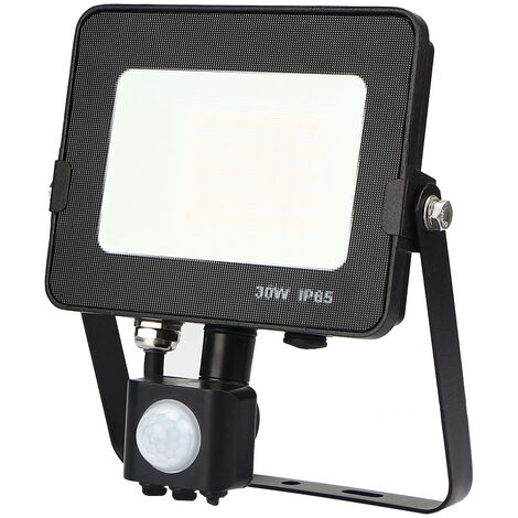 Projecteur LED 30W Noir avec détecteur de mouvement Blanc chaud 3000K Étanche IP65 Forte luminosité avec Osram Puce 3300 Lumens - Digilamp