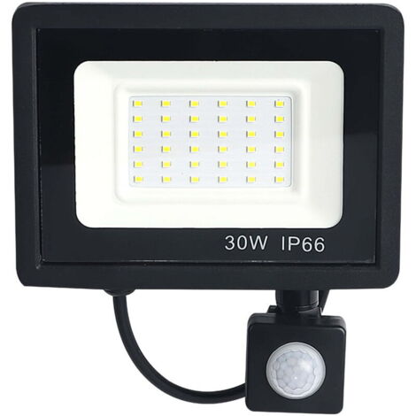 Projecteur LED 30W Noir détecteur de mouvement extérieur IP65 Température de Couleur: Blanc froid 3000k/6500K
