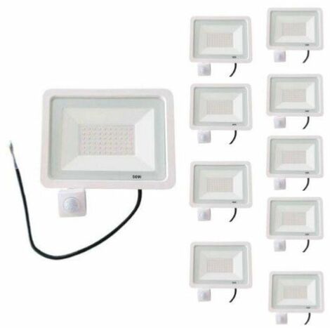 Projecteur LED 50W Détecteur de Mouvement Crépusculaire Extra Plat IP65 BLANC (Pack de 10) - Blanc Neutre 4000K - 5500K - SILAMP - Blanc Neutre 4000K - 5500K