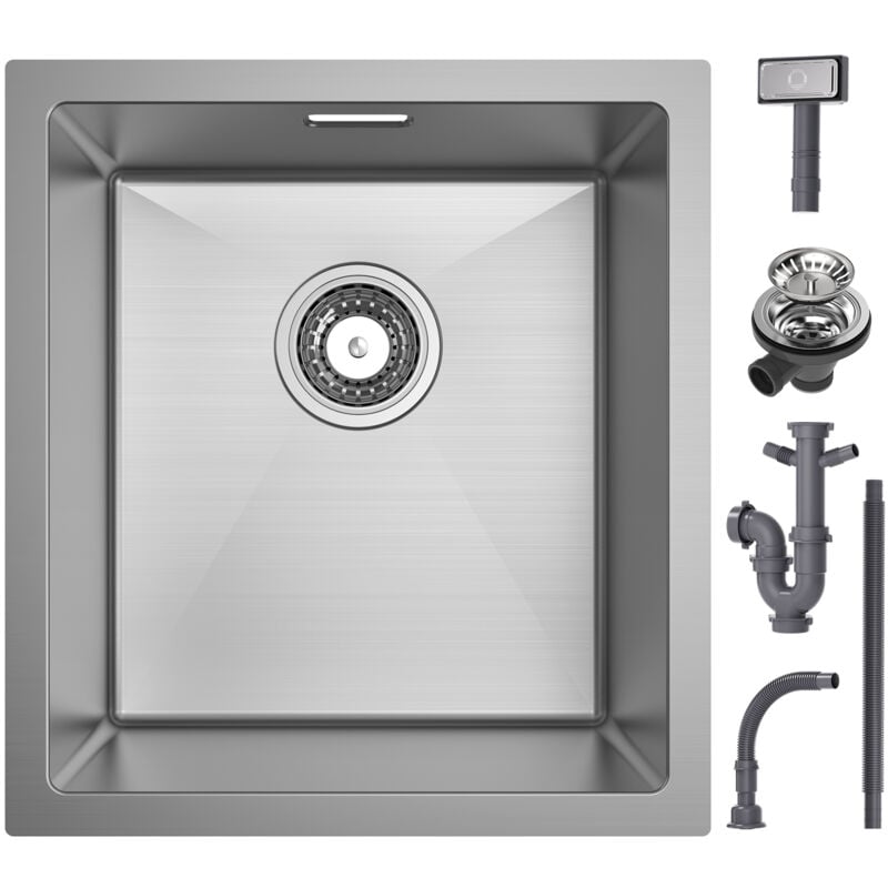 Cecipa - vier de Cuisine 1 Bac 40x44x19 cm - Évier Inox de Cuisine - Évier Encastré Brossé