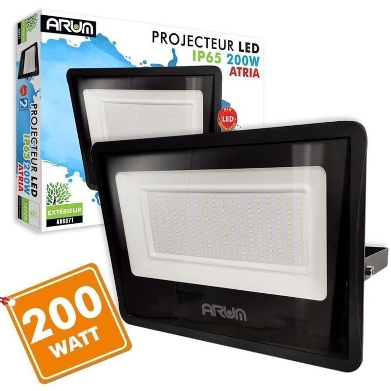 Projecteur led atria 200W noir Eq 1600W IP66 extérieur Température de Couleur: Blanc Chaud 3000K