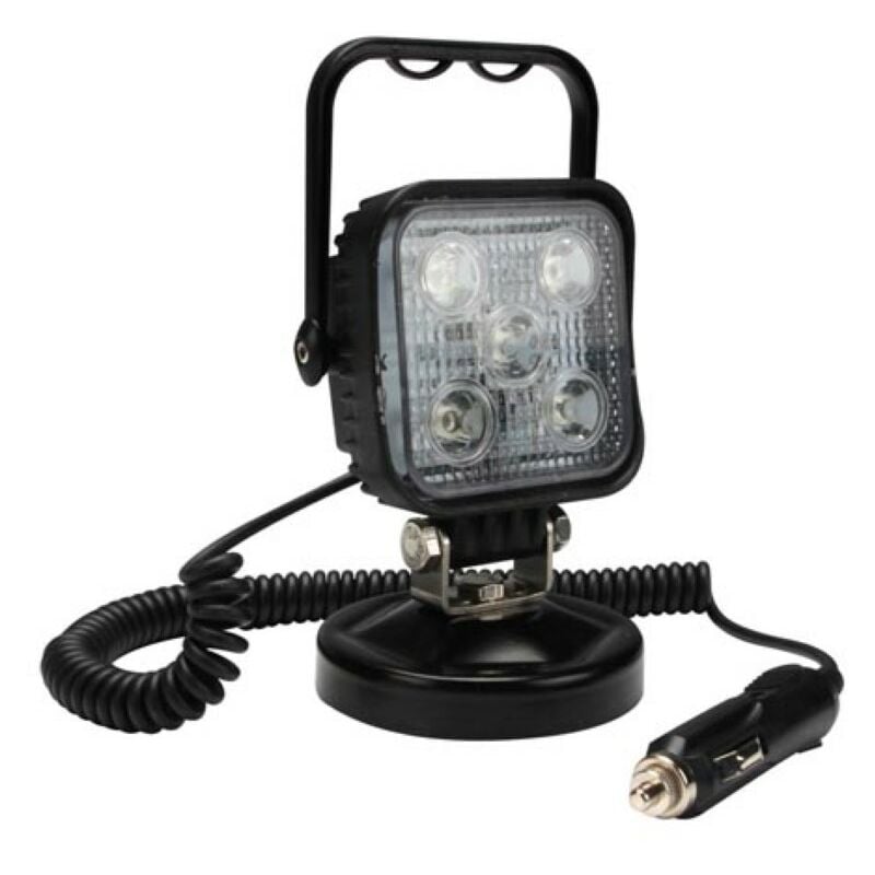 Projecteur led, 15 w, 800 lm, 7500°K, blanc neutre, avec base magnétique et prise allume-cigare, aluminium, noir - Perel