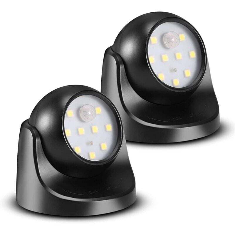 Projecteur LED avec détecteur de mouvement, 2 projecteurs LED sans fil, 150 lumens, sphère amovible, rotation et inclinaison à 360°.