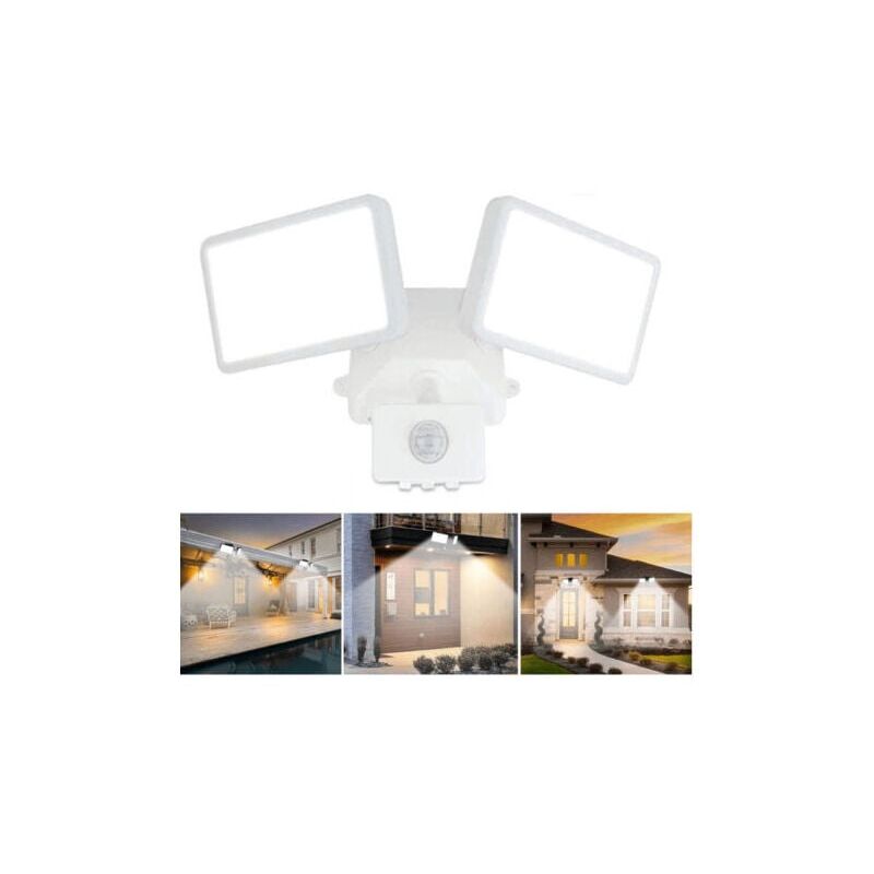 Projecteur Led Avec Détecteur De Mouvement Réglable, Projecteur Extérieur Led à Double Tête, Étanche Ip65, Blanc Lumière Du Jour, Parc, Garage Et