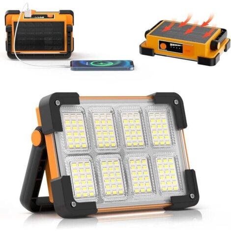 Projecteur Led Batterie, Projecteur LED Chantier, 4 Modes Lampe LED Rechargeable Solaire, Portable LED Lampe de Travail Étanche USB, Baladeuse LED Rechargeable pour Garage, Camping, entretien, urgence