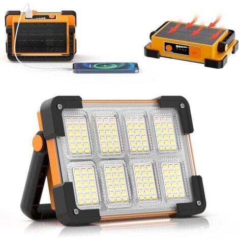 Projecteur Led Batterie, Projecteur LED Chantier, 4 Modes Lampe LED Rechargeable Solaire, Portable LED Lampe de Travail Étanche USB, Baladeuse LED Rechargeable pour Garage, Camping, entretien, urgence
