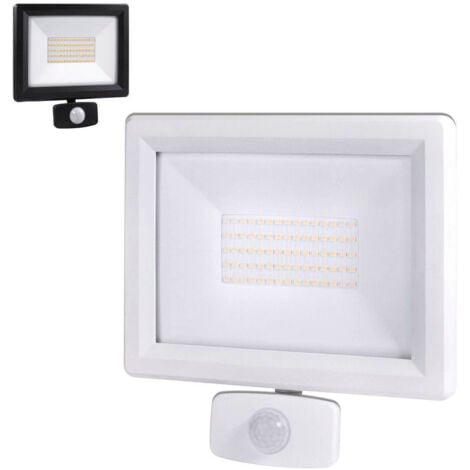 Projecteur LED Blanc 50W, 5500 lumens,IP65, 4000K Blanc-neutre, détecteur de mouvement 3 réglages, connecteur rapide, fixation orientable 3D - Tibelec