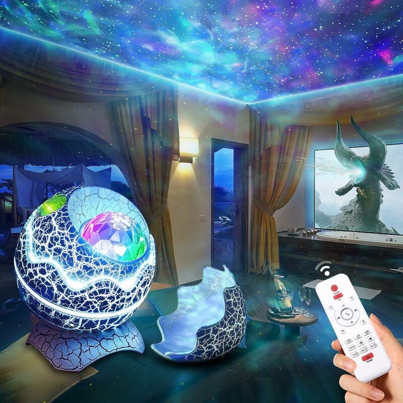 Projecteur led ciel étoilé dinosaure œuf galaxie projecteur avec télécommande, veilleuse lumière polaire avec haut-parleur Bluetooth, effets Aurora,