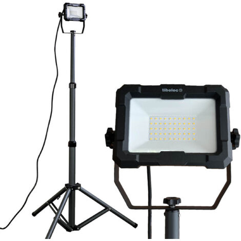 Projecteur LED de chantier filaire sur pied téléscopique 50W, 4600 lumens, IP65, IK07, 4000K, garantie 3 ans - Tibelec