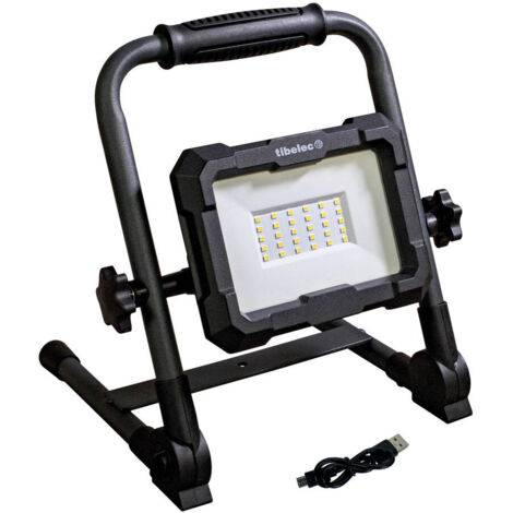 Projecteur LED de chantier rechargeable USB pliable 30W, 2700 lm, IP54, IK07, 4000K, power bank garantie 3 ans - Tibelec
