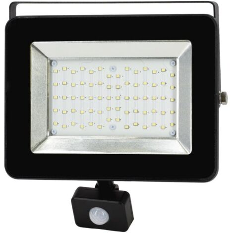 Projecteur LED Détecteur de Mouvement Crépusculaire 50W Extra Plat IP65 NOIR - Blanc Froid  - SILUMEN