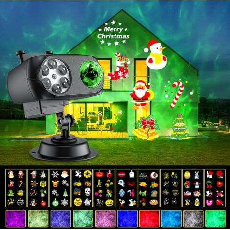 Projecteur LED d'extérieur 2 en 1 - 10 Diapositives - Lampe Projecteur avec Télécommande IP67 Étanche Décoration Noël Halloween