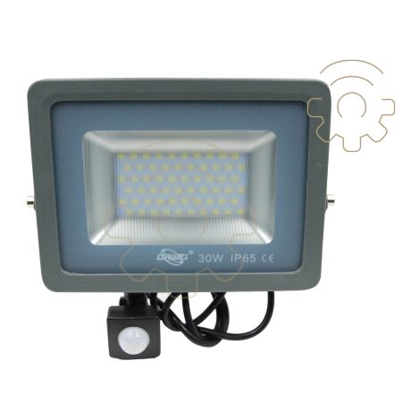 Projecteur led Driwei avec capteur cre'pusculaire PIR 30W lumie're blanche glace 6000k 3000Lm IP65 avec support Pioneer led gris