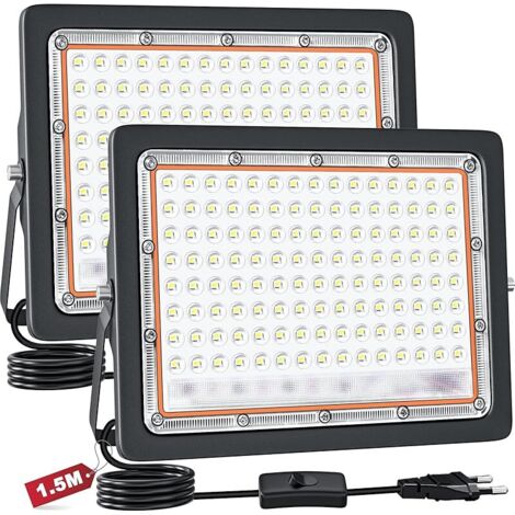 Projecteur LED Extérieur 100W,2pc Spot LED Extérieur 10000LM Superlumineux,6500K Blanc froid, IP66 étanche Eclairage de Sécurité pour Cour,Jardin,Garage