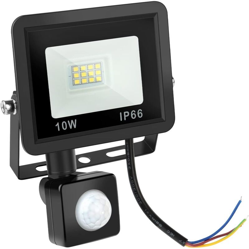 Projecteur LED Extérieur 10W - 6500K Blanc Froid - IP66 Etanche Eclairage Exterieur Avec Detecteur, Jardin, Patio, Garage