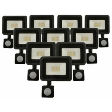 Projecteur LED Extérieur 20W IP65 NOIR avec Détecteur de Mouvement Crépusculaire (Pack de 10)