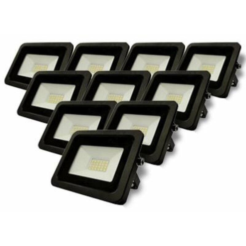 Projecteur led Extérieur 20W IP65 Noir (Pack de 10) - Blanc Neutre 4000K - 5500K Silamp