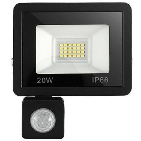 Projecteur LED extérieur 20W IP66 avec détecteur de mouvement et réglage manuel, aluminium et verre trempé, lumière 6500K pour jardin, terrasse, pelouse