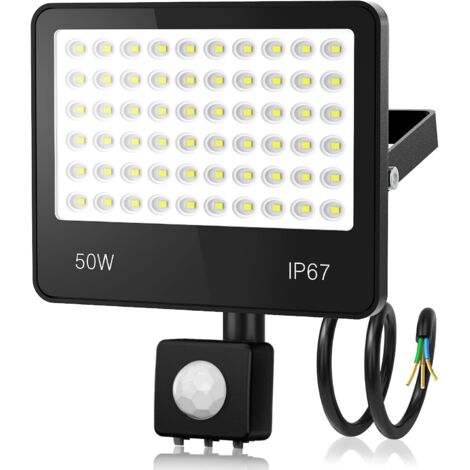 Projecteur LED Extérieur 50W - 1 Unité - Aluminium - Détecteur Mouvement IP67 - Sécurité Jardin Garage - Blanc Froid