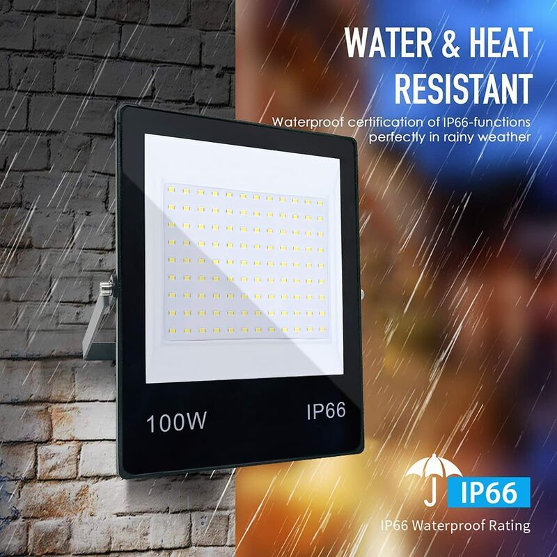 Projecteur LED Extérieur BR-Vie 100W Anti-éblouissement 6500K Blanc Froid Projecteur LED Extérieur IP66 Étanche, Projecteur Équivalent Halogène