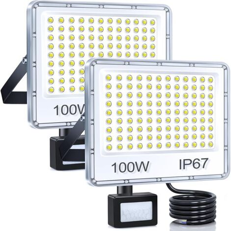 Projecteur LED Exterieur Detecteur de Mouvement 100W, 2 Pièce 10000LM 6500K Spot LED Extérieur Detecteur de Mouvement, IP67 Etanche 108 LEDs Eclairage pour Jardin Patio Garage Porte