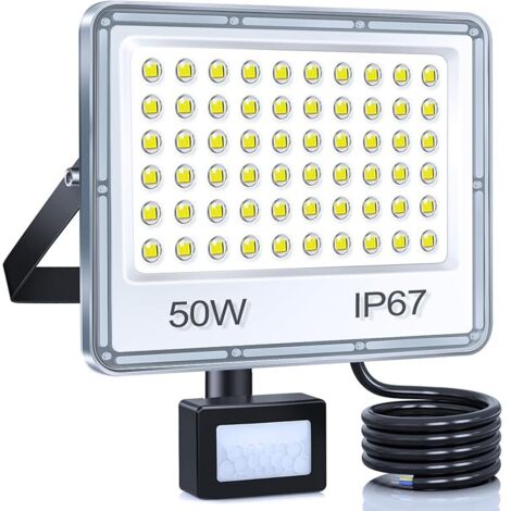 Projecteur LED Exterieur Detecteur de Mouvement 50W, 5000LM 7000K Spot LED Extérieur Detecteur de Mouvement, IP67 Etanche Eclairage Exterieur pour Jardin, Patio, Garage